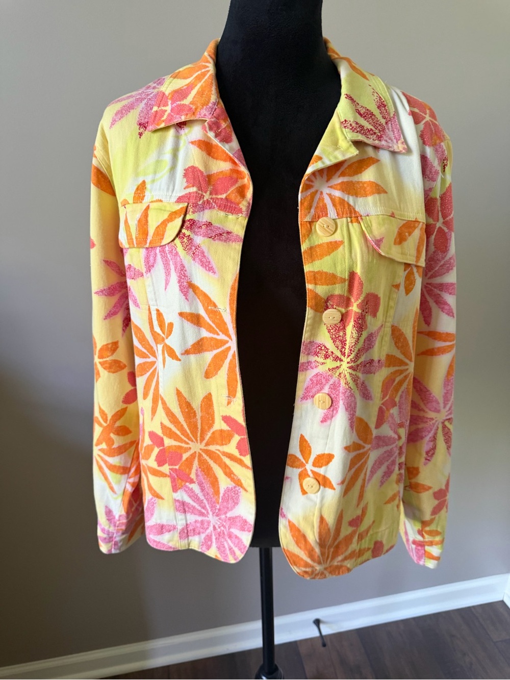 Coldwater Creek Vintage-Inspired Yellow Floral Button-Front Jacket Medium